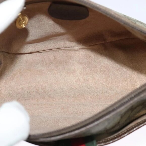 GUCCI GG Supreme Web Sherry Line Bag PVC Beige Gold - Picture 14 of 16